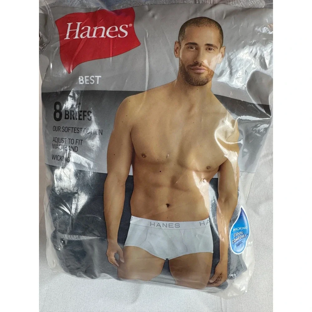 Hanes Men's Large 8 Pack Tagless Cotton Briefs Cool Comfort Moisture Wicking NWT